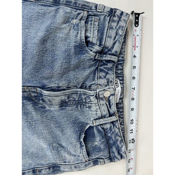 Zara Women’s HIGH RISE LONG LENGTH STRAIGHT JEANS Blue Size US 4 Stretch - Picture 6 of 10